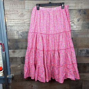 J. Crew Tiered Pink Floral Print Maxi Skirt
